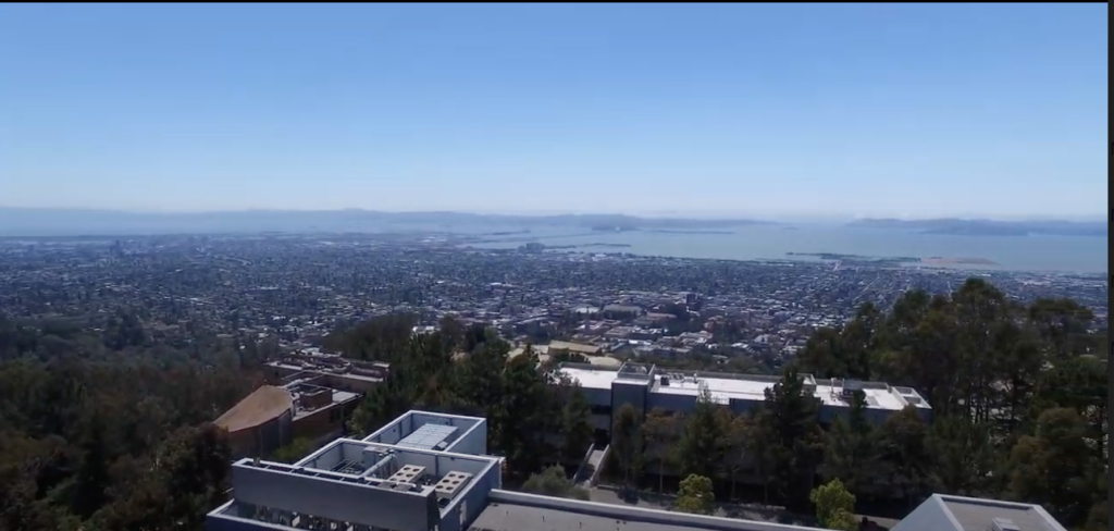 view of the bay area from a drone view
