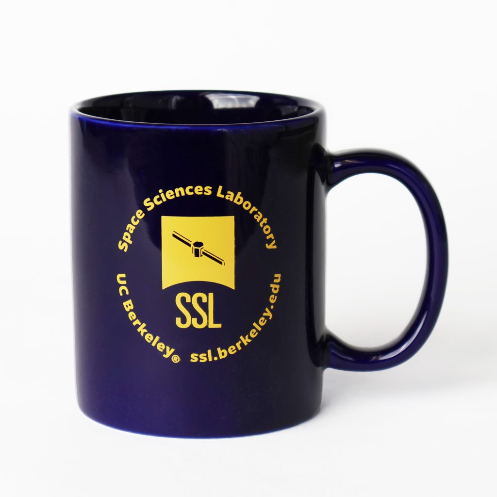 photo of a navy blue mug with the ssl logo.