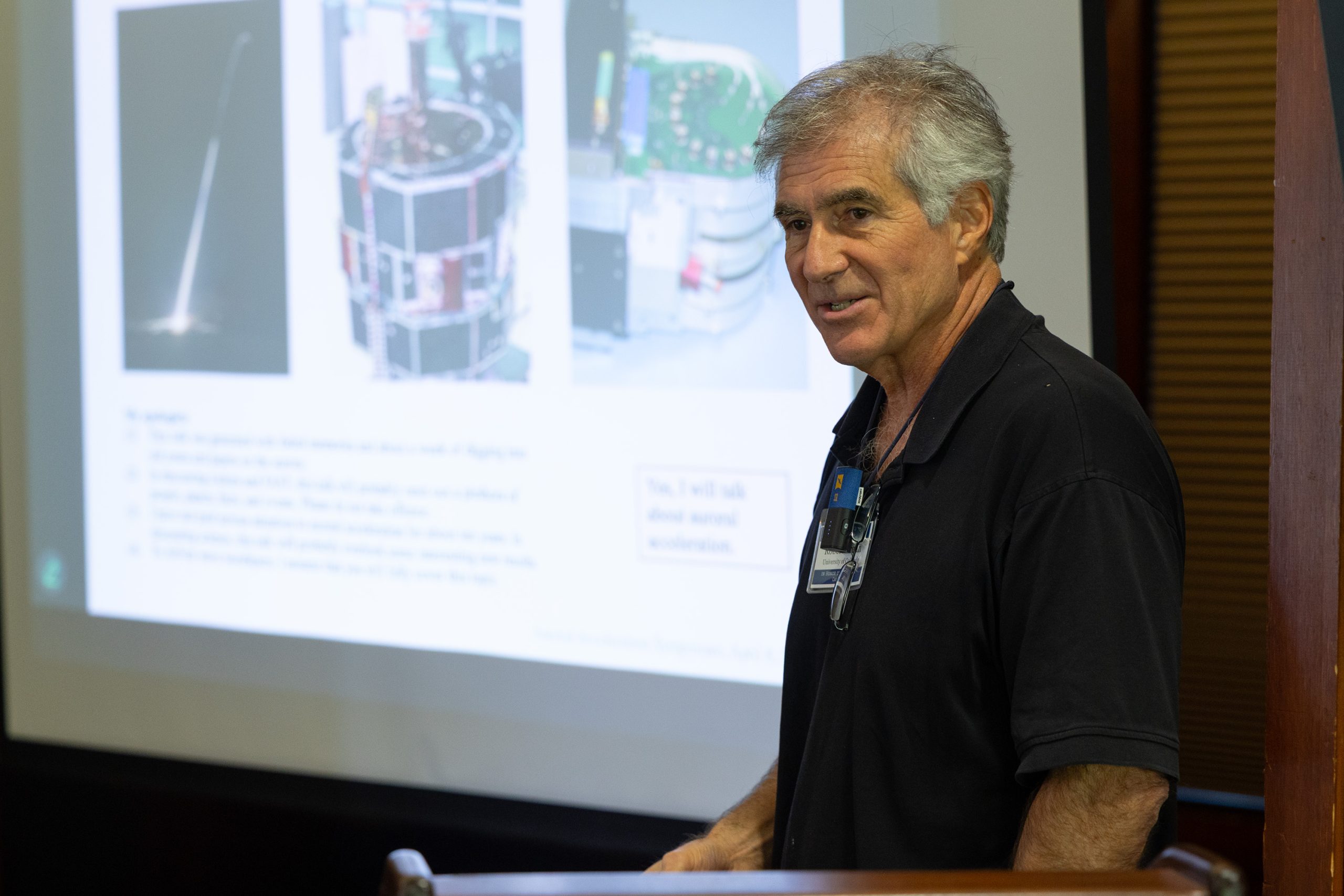 Robert Ergun, professor in the Department Astrophysical and Planetary Sciences at CU Boulder speaks at auroral symposium